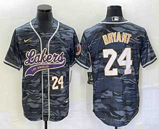 Mens Los Angeles Lakers #24 Kobe Bryant Black Camo With Patch Cool Base Stitched Baseball Jersey->los angeles lakers->NBA Jersey